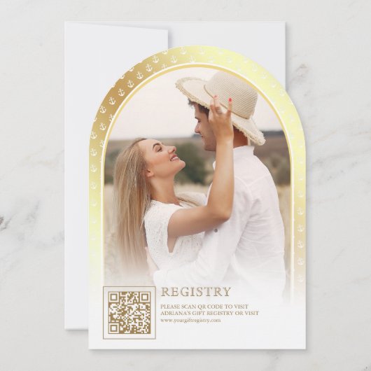 Nautisch wit en gouden ankerboog Vrijgezellenfeest Kaart (Achterkant)