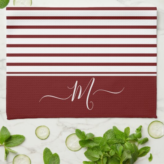 Nautisch-wit gestreept monogram initiaal keuken theedoek (Gevouwen)