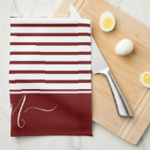 Nautisch-wit gestreept monogram initiaal keuken theedoek (Quarter Fold)