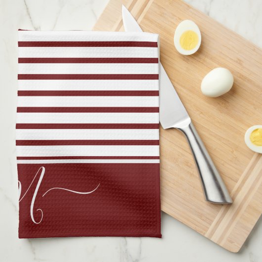 Nautisch-wit gestreept monogram initiaal keuken theedoek (Quarter Fold)