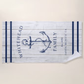 Nautisch wit hout aangepaste familie anker strandlaken (Voorkant)