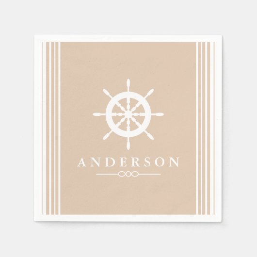 Nautisch Wit Schip Helm & Taupe Servet (Voorkant)
