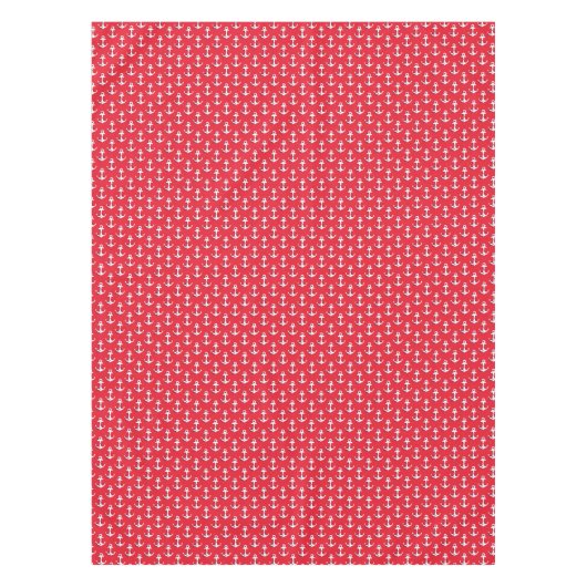 Nautisch wit w / Blauw touw Accent Ankers op Rood Tafelkleed (Voorkant)