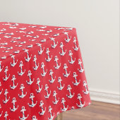 Nautisch wit w / Blauw touw Accent Ankers op Rood Tafelkleed (Voorbeeld)