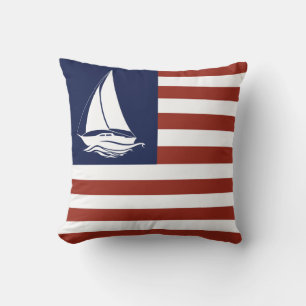 Nautisch wit zeilboot/Amerikaanse vlag streep Thr Kussen