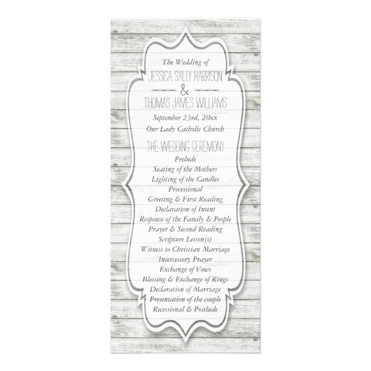 Nautisch witgekalkt houten strand huwelijksprogram reclamekaart (Voorkant)