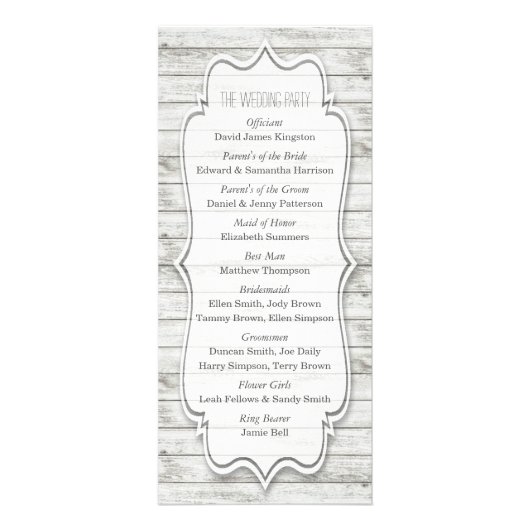 Nautisch witgekalkt houten strand huwelijksprogram reclamekaart (Achterkant)