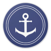 Nautisch | Witte anker in donkerblauwe cirkel Keramische Knop (Voorkant)