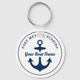 Nautisch witte marine gepersonaliseerde bootnaaman sleutelhanger