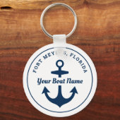Nautisch witte marine gepersonaliseerde bootnaaman sleutelhanger (Voorkant)