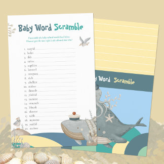 Nautisch Woord Scramble Geel Baby shower spel