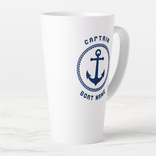 Nautisch Zee Anchor Captain & Boat of Naam 2 zijdi Latte Mok (Rechterhoek)