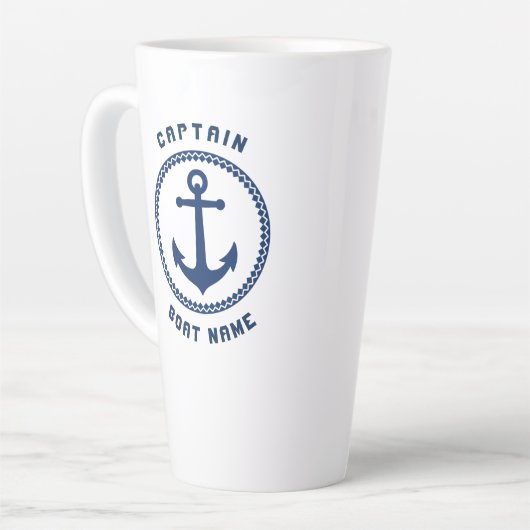 Nautisch Zee Anchor Captain & Boat of Naam 2 zijdi Latte Mok (Linkerhoek)