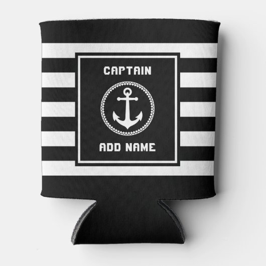 Nautisch Zee Anchor Captain Naam of Boot gestript Blikjeskoeler (Voorkant)