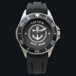 Nautisch Zee Anker Captain & Boat of Naam Zwart Horloge<br><div class="desc">Een Nautical Zee Anchor met Captain Rank of andere titel en Jouw naam of Bootnaam op een stijlvol Silver en Black Watch. Deze gepersonaliseerde Pocket Watch zal niet alleen tijd kosten, maar is ook een leuk gespreksonderwerp. Perfect voor Vaderdag, maar ook een geweldig cadeau voor elke gelegenheid.</div>