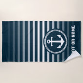 Nautisch Zee Anker Jouw naam of Boat Deep Aqua Strandlaken (Voorkant)