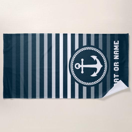 Nautisch Zee Anker Jouw naam of Boat Deep Aqua Strandlaken (Voorkant)