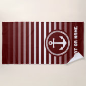 Nautisch Zee Anker Jouw naam of Boat Deep Red Strandlaken (Voorkant)