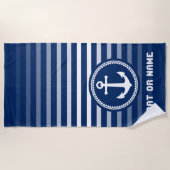 Nautisch Zee Anker Jouw naam of Boat Navy Blue Strandlaken (Voorkant)