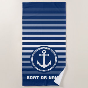 Nautisch Zee Anker Jouw naam of Boat Navy Blue Strandlaken