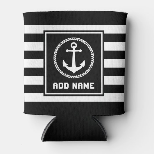 Nautisch Zee Anker Jouw naam of boot gestript Blikjeskoeler (Voorkant)