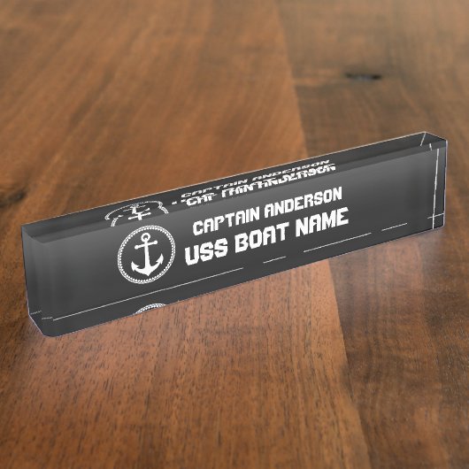 Nautisch Zee Anker Modern Captain and Boat Naambordje (Zijkant)