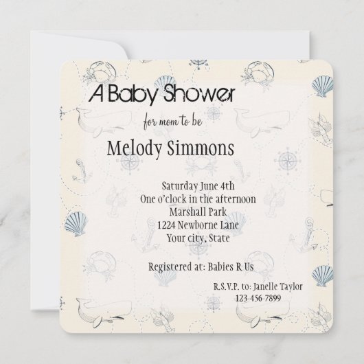 Nautisch Zee Baby shower Kaart (Achterkant)