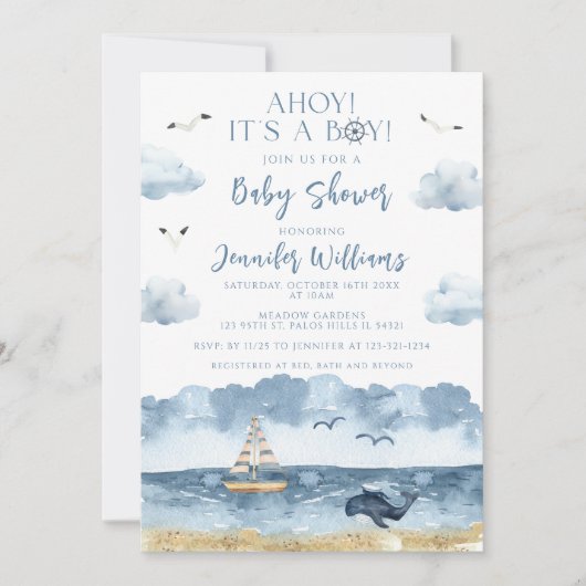 Nautisch Zee Beach Ahoy Het is een jongen baby sho Kaart (Voorkant)