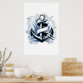nautisch Zee blauw anker Poster (Keuken)