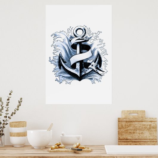 nautisch Zee blauw anker Poster (Keuken)