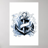 nautisch Zee blauw anker Poster (Voorkant)