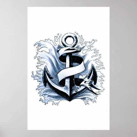nautisch Zee blauw anker Poster (Voorkant)