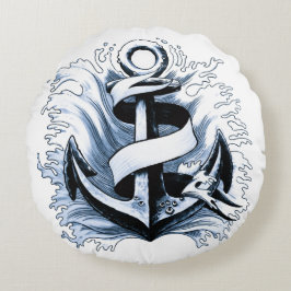 nautisch Zee blauw anker Rond Kussen