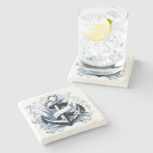 nautisch Zee blauw anker Stenen Onderzetter (Zijkant)