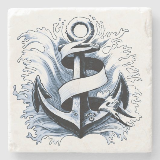nautisch Zee blauw anker Stenen Onderzetter (Voorkant)