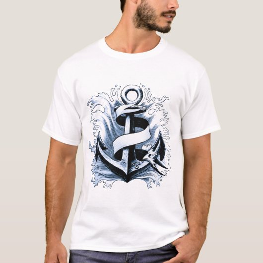 nautisch Zee blauw anker T-shirt (Voorkant)