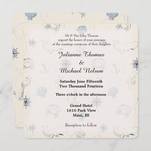 Nautisch Zee bruiloft Kaart (Voorkant / Achterkant)