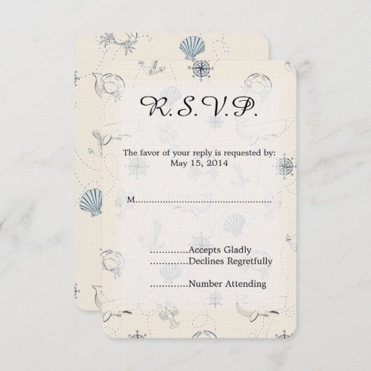 Nautisch Zee Bruiloft RSVP (Voorkant / Achterkant)