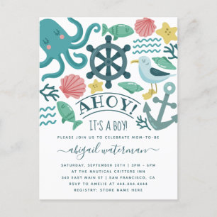 Nautisch Zee Critters Ahoy! Het is een Boy Baby sh Uitnodiging Briefkaart
