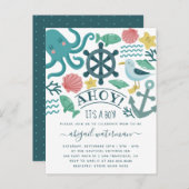 Nautisch Zee Critters Ahoy! Het is een Boy Baby sh Uitnodiging Briefkaart (Voorkant / Achterkant)