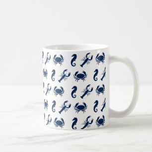 Nautisch Zee Dieren patroon kreeft krab zeepaardje Koffiemok