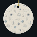 Nautisch Zee Keramisch Ornament<br><div class="desc">Nautisch Zee oceaan strand thema schelpen,  ankers,  walvissen,  krabben en marineblauw</div>