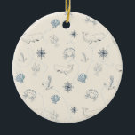 Nautisch Zee Keramisch Ornament<br><div class="desc">Nautisch Zee oceaan strand thema schelpen, ankers, walvissen, krabben en marineblauw</div>