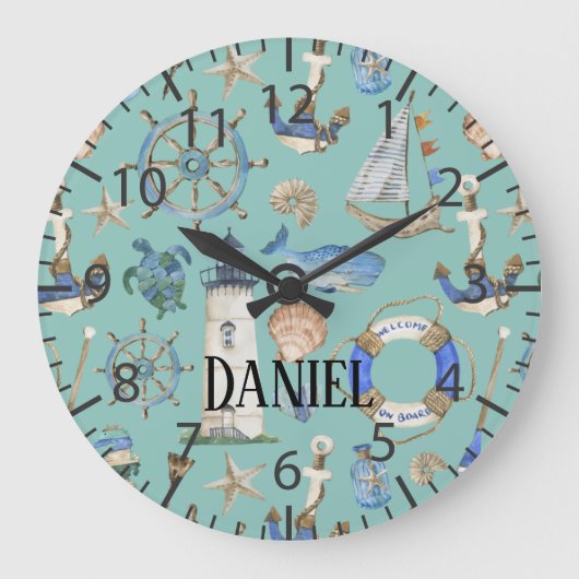 Nautisch Zee Kusta Blauwgroen Jongen Zaal Naam Grote Klok (Voorkant)