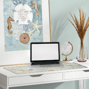 Nautisch Zee Life Ocean Turtle Seahorse Shell Navy Bureaumat