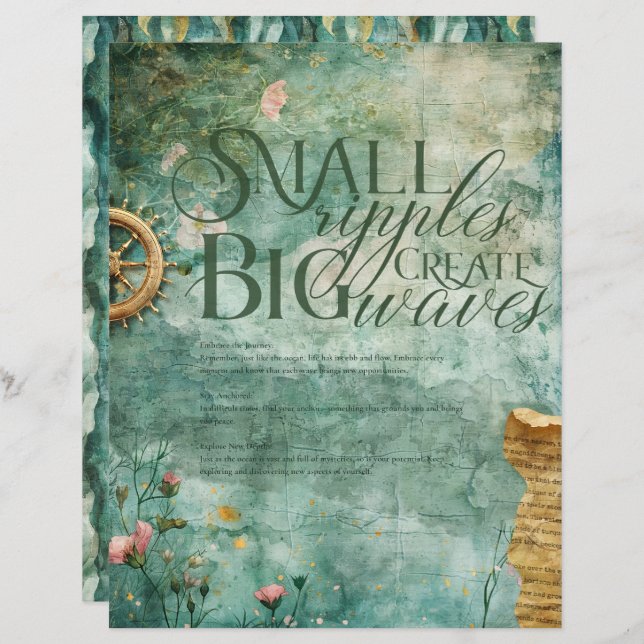 Nautisch Zee Oceaan Onderwater Blauwgroen Scrapboo (Voorkant / Achterkant)