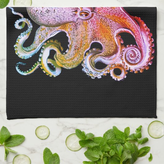 Nautisch zee Octopus decor keukenhanddoekroze Theedoek (Gevouwen)