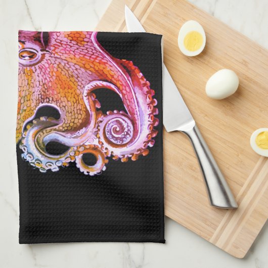 Nautisch zee Octopus decor keukenhanddoekroze Theedoek (Quarter Fold)