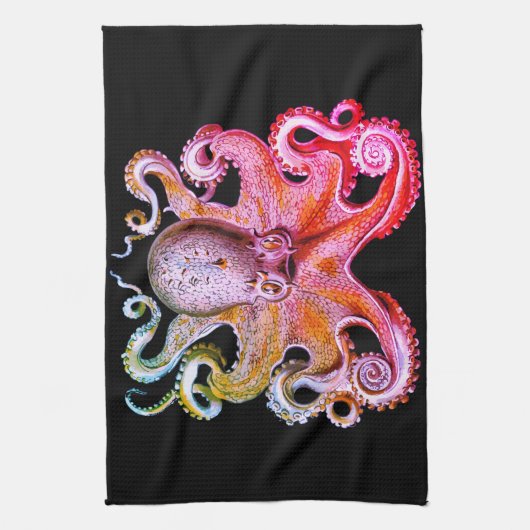 Nautisch zee Octopus decor keukenhanddoekroze Theedoek (Verticaal)