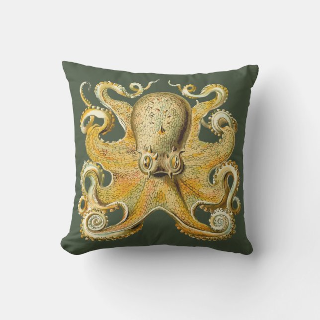Nautisch zee Octopus decor kussen groen goud (Voorkant)